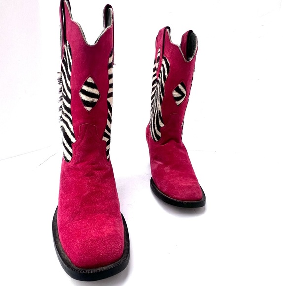 Vintage Code West Cowboy Boots Statement Western Genuine Leather Red Tan Black 7 - Picture 13 of 14